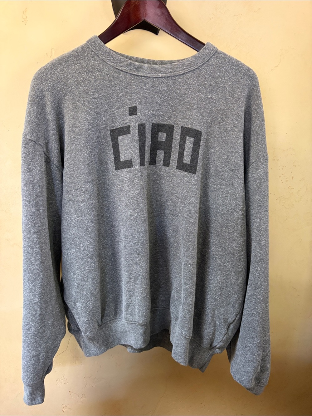 Sz L Clare V Popular Gray 'CIAO' Pullover Sweatshirt